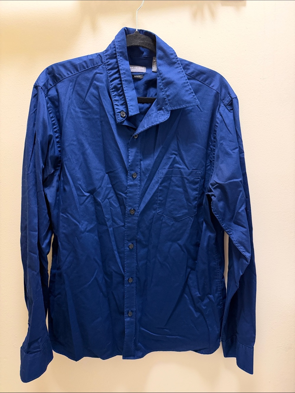 Men's Van Heusen Blue Slim Fit Long-Sleeve Button-Up Shirt Size L 16- 16 1/2